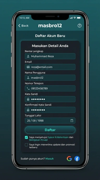 Panduan Registrasi Akun Baru masbro12 untuk Android